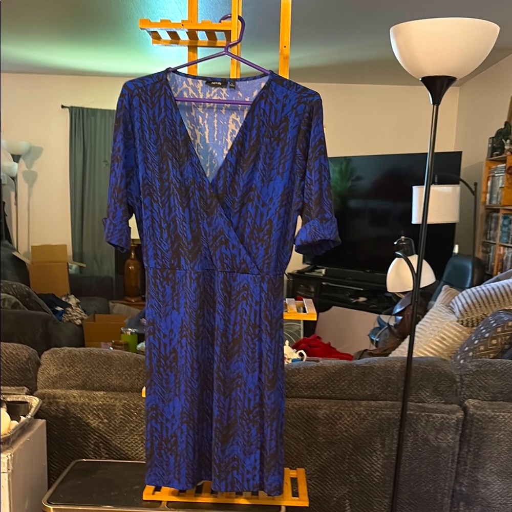 Apt. 9 Blue Wrap Midi Dress with Cuffed Sleeves